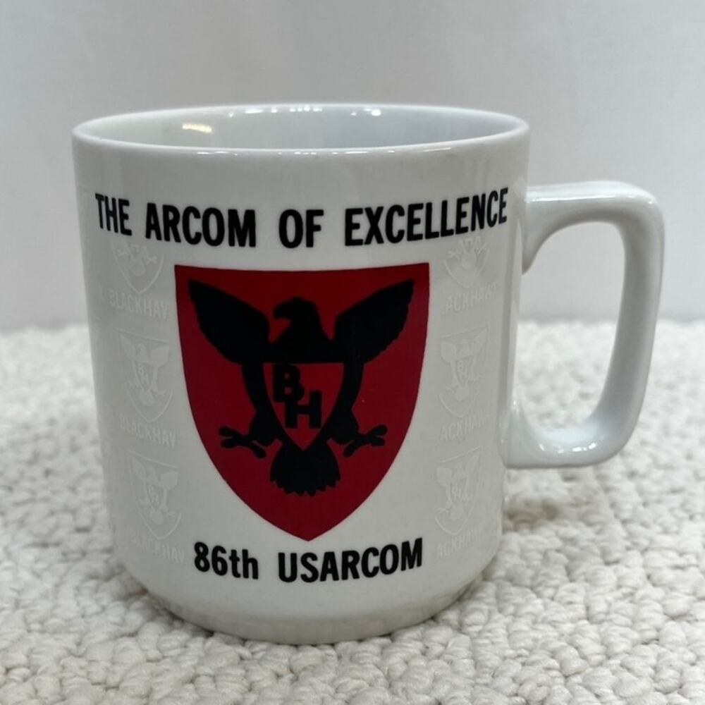 86th USARCOM ARCOM Of Excellence Coffee Mug Blackhawk White W/ Red Logo Ceramic